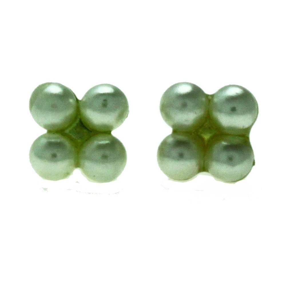 New 14K Solid Yellow Gold 4 Pearls Stud Earrings